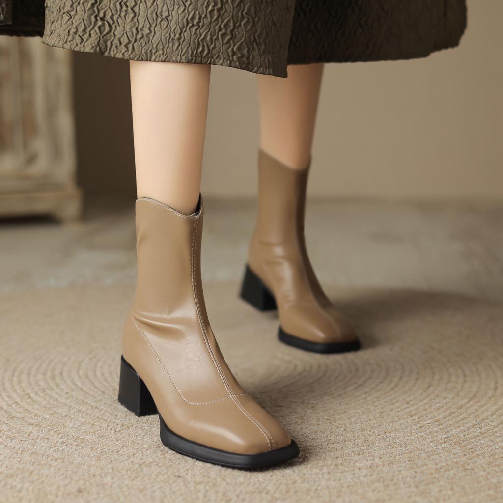Krazing Pot Mikrofaser Herbst Winter Schuhe Dicke Mittelhohe Absätze Größe 43 Chelsea Boots Aprikose Reißverschluss Stiefeletten