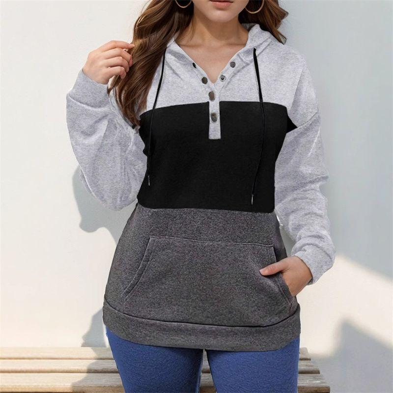 Autumn Winter Women Fleeces Lady Tops S-5XL Fall/Winter Contrast Color Hoodie