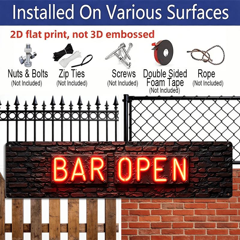 2D Flat, 2D Neon Light Design Bar Open Aluminium Decorative Sign Industrial-style Decorative Item Featuring Vibrant Illumination Suitable for Bars