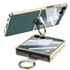Luxury Plating Leather Strap Case for Samsung Galaxy Z Flip 7 6 Back Screen Glass Ring Holder Hard Cover for Galaxy Z Flip7 Case