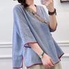 Neues V-Ausschnitt Retro Schrägkragen Chinesischer Stil Besticktes Baumwoll- und Leinen Kurzarm T-Shirt für Damen im Sommer mit lockeren Bindebändern Teejacke Oberteil