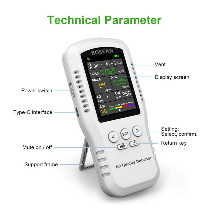 2026 Multifunctional Air Quality Monitor CO2 CO PM2.5 HCHO TVOC Temperature Humidity Meter Home Air Quality Detector Real Sensor Voice Alarm for Home