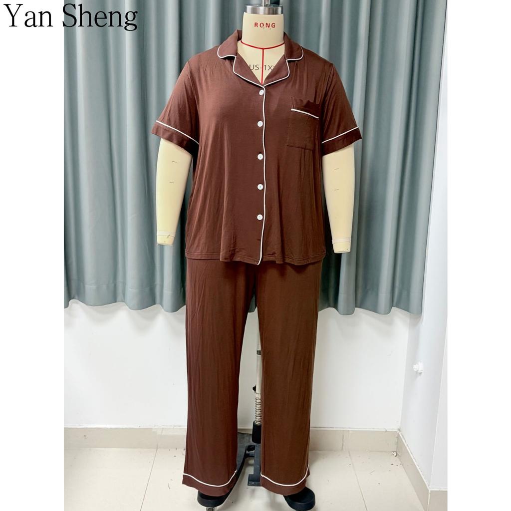 Set Pigiama da Donna, Cardigan Bottonato Manica Corta Taglie Forti in Modal Loungewear Con Tasche Abbigliamento da Casa Estivo