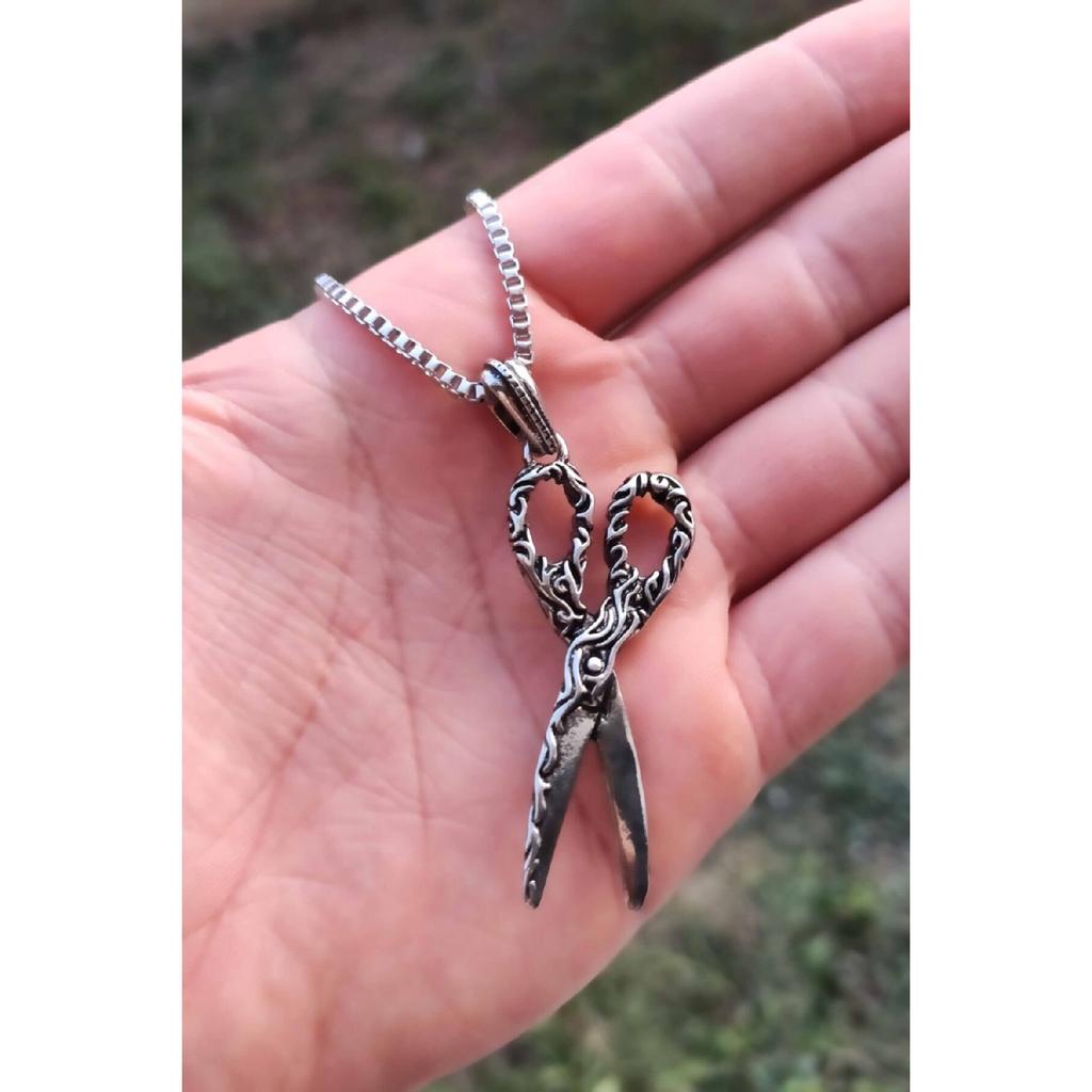 Silver Plated Barber Scissors Men's Necklace