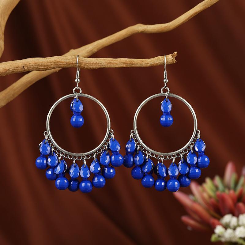 

Этнические серьги с бахромой, женские ретро серьги в гонконгском стиле, длинные серьги с темпераментом, богемные серьги для танцев с индивидуальностью королевский синий