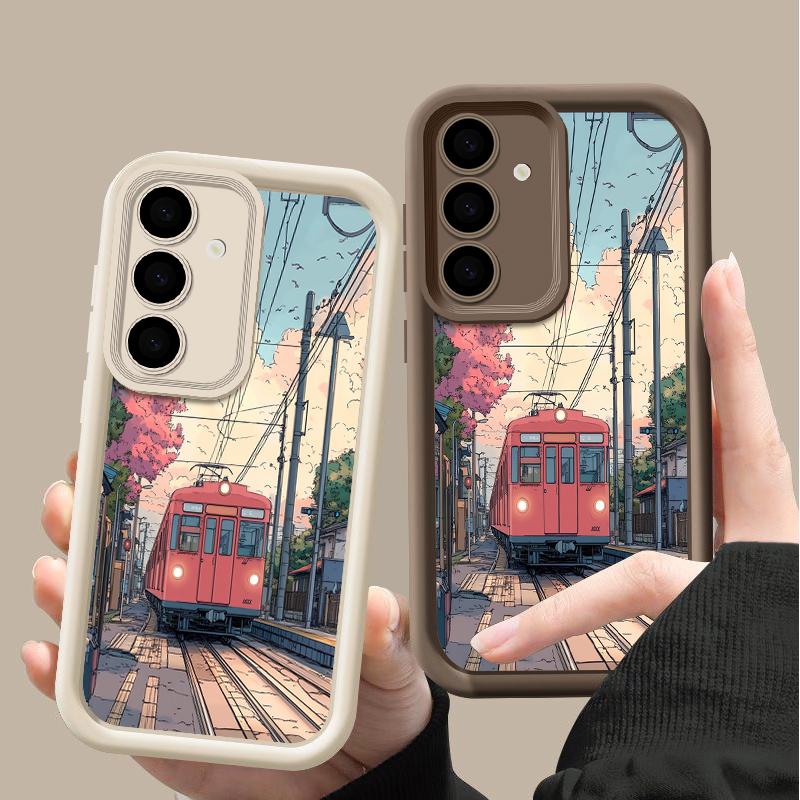 Husă mată cu model de tren de munte înzăpezit pentru Smausng S24 FE S23 Ultra S22 S21 A16 A15 A55 A35 A54 A34 Protecție lentile Husă moale TPU rezistentă la șocuri