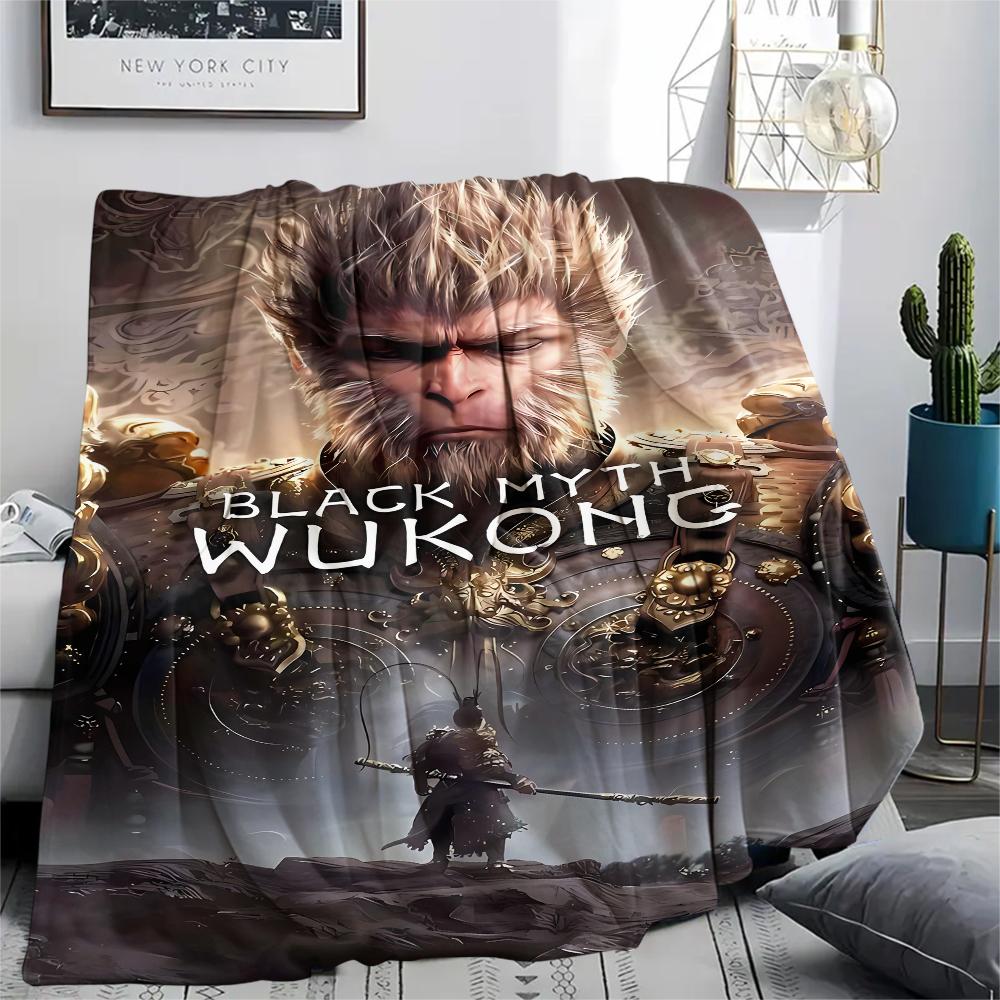 1Pc Black Myth Wukong Print Flannel Blanket, High quality Comfortable for All Seasons, Home Decor, Warmth and Comfort, Perfect for Gifts