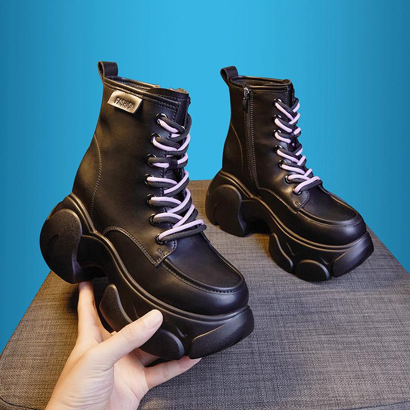 Thick-soled Martin Boots Women's 2025 Autumn and Winter New Leather Boots Small Inner Height Increase Medium Boots Children's British Style Short Boot