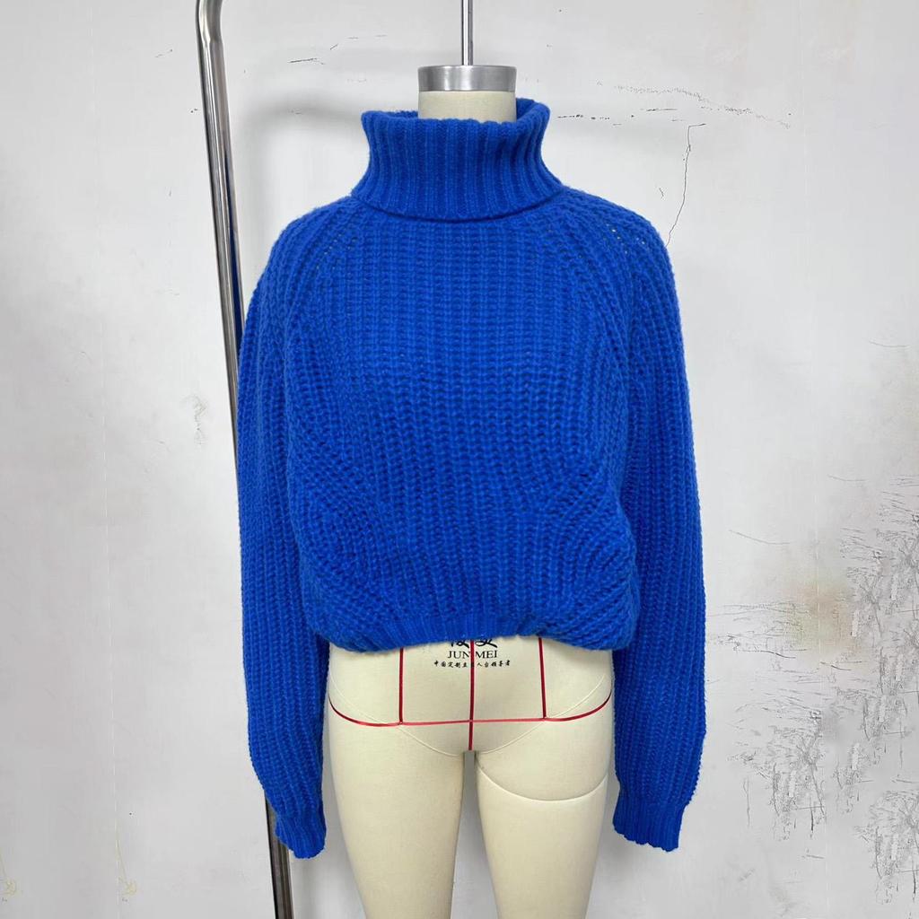 Autumn Winter Vintage Loose Long Sleeve Top Solid Color Pullover Knitwear Stand Collar Sweater