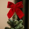 1Pc Christmas Tree Top Party Decoration Bow Decoration Exquisite Metal Christmas Fabric Decoration Burgundy