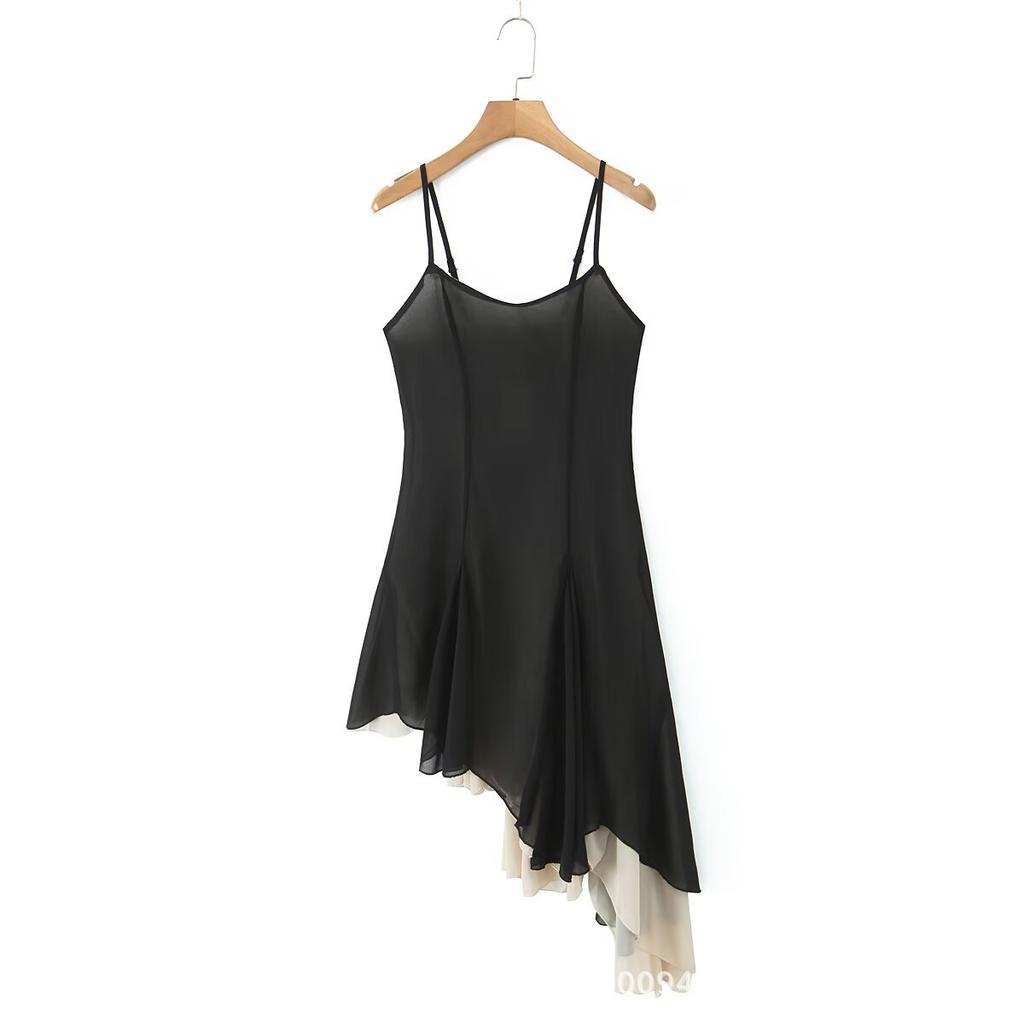 Summer Ins European and American French Irregular Design Feeling Ruffle Edge Waist Temperament Suspender Skirt Women's Dress