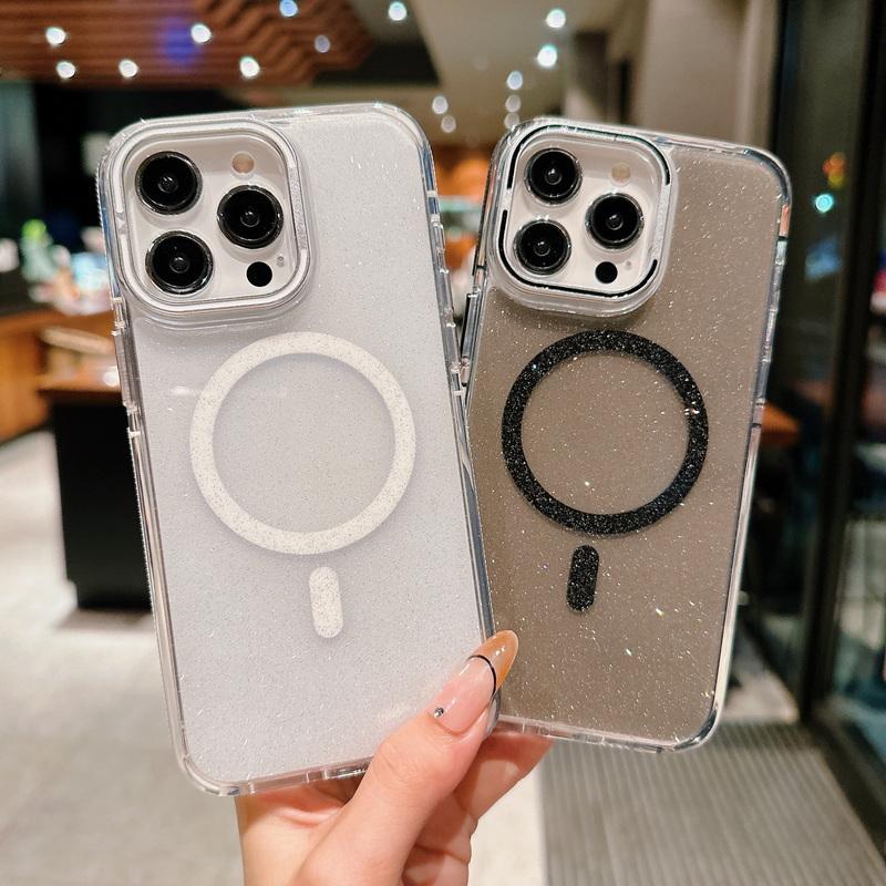 Suport pentru cameră cu sclipici colorat Husă pentru telefon pentru iPhone 15 Plus 14 Pro Max 13 12 Pro 11 Protecție lentilă magnetică moale, transparentă, rezistentă la șocuri pentru husă MagSafe