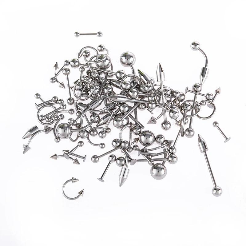 85PCS/Set Stainless Steel Eyebrow Bar Tongue Lip Nose Pircing Ear Studs Stainless Steel Mixed Body Jewelry Fashion Piercing Set