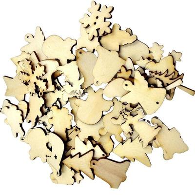 50pcs Wood Christmas Embellishment For Scrapbooking Crafts DIY Xmas Decor