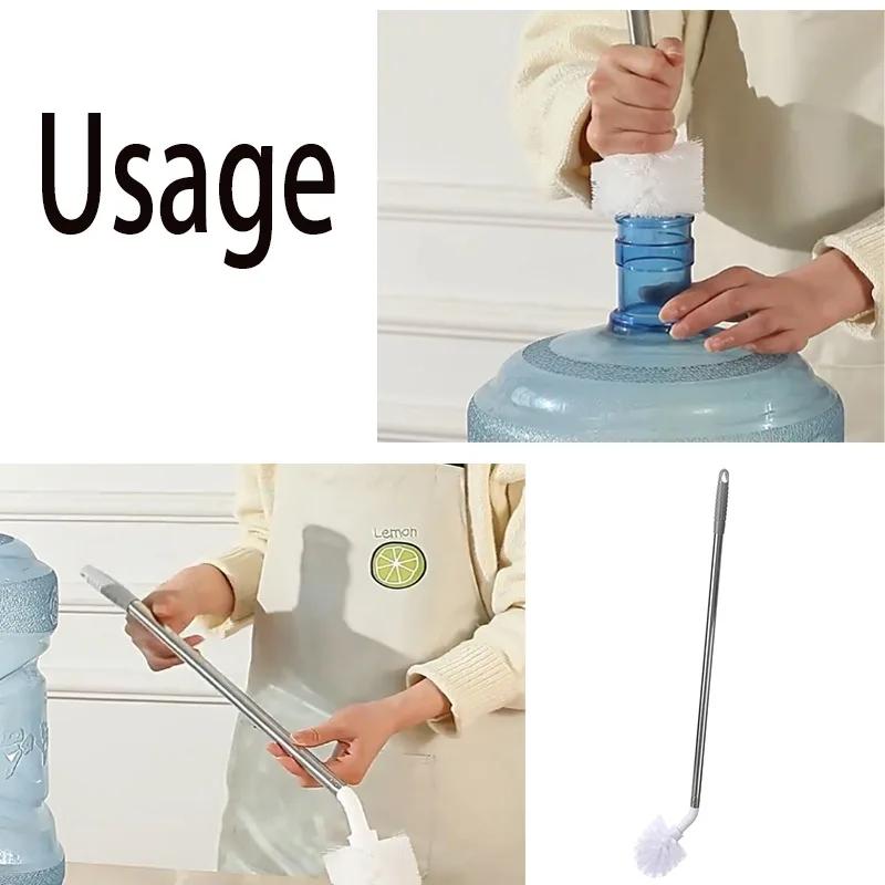 Bucket Brush Brush L-shaped Cleaning Brush Stainless Steel Handle Suitable for Hanging Water Bottle Cleaning Products Plastic