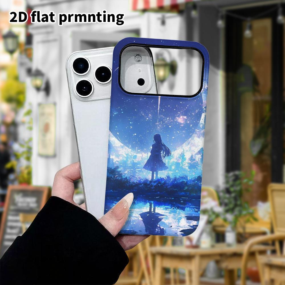 Phone Case: 2D Flat Design Suitable for iPhone 18 17 16 15 14 13 Pro Film Protective Case, Couple Style, Girl Under the Moon, Christmas and Halloween 