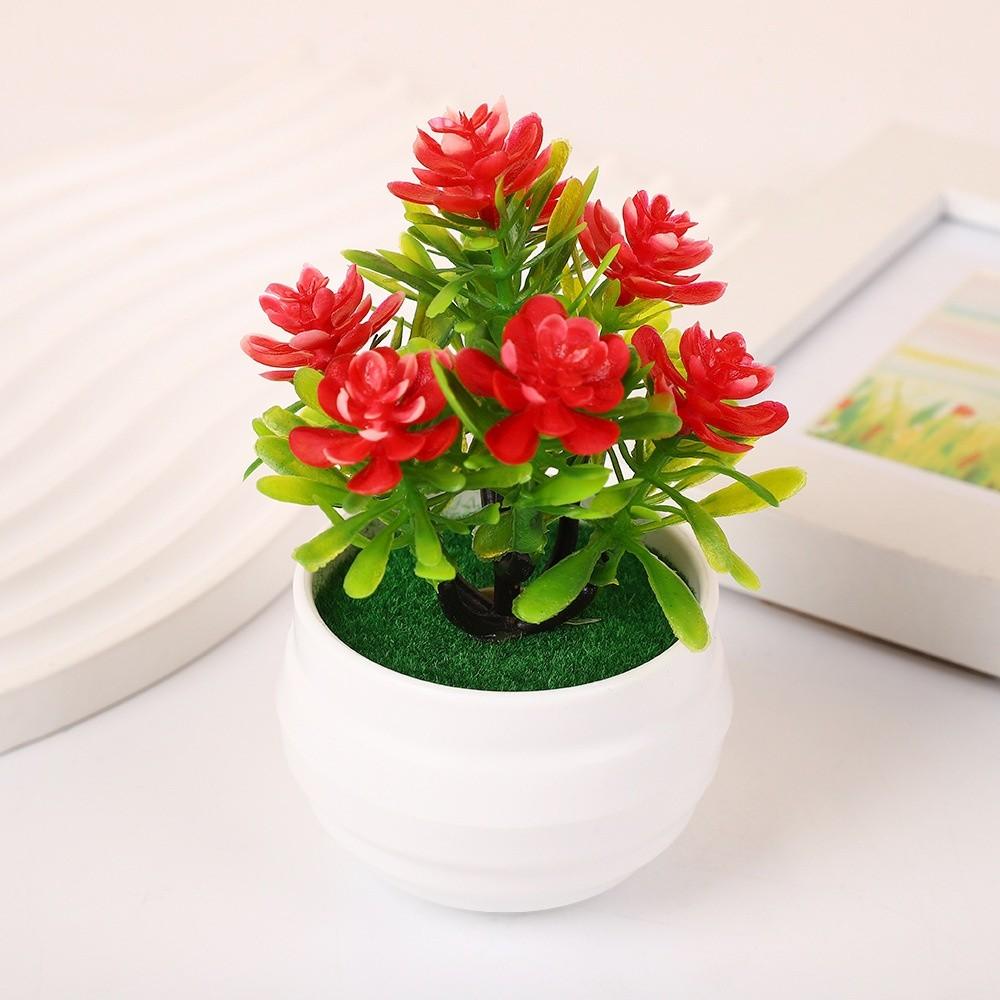 New 7 Flowers Artificial Potted Plant with White Pot Small Simulated Tree Multi-Bloom Plastic Fake Flower Bonsai Home Decor