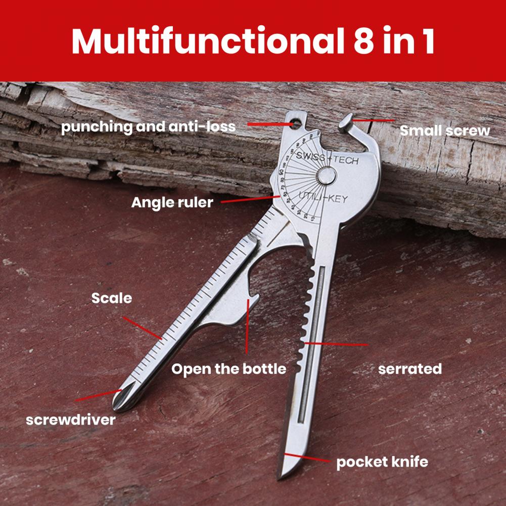 Camping Multi Function Folding Tool Keychain Opener Screwdriver 8 In 1 Utility Outdoor Survival Rescue Pocket Plier KeyRing