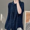 Solid Color Five Quarter Sleeved Shirt for Women's Summer Vintage Artistic Single Breasted Fashionable Loose Top