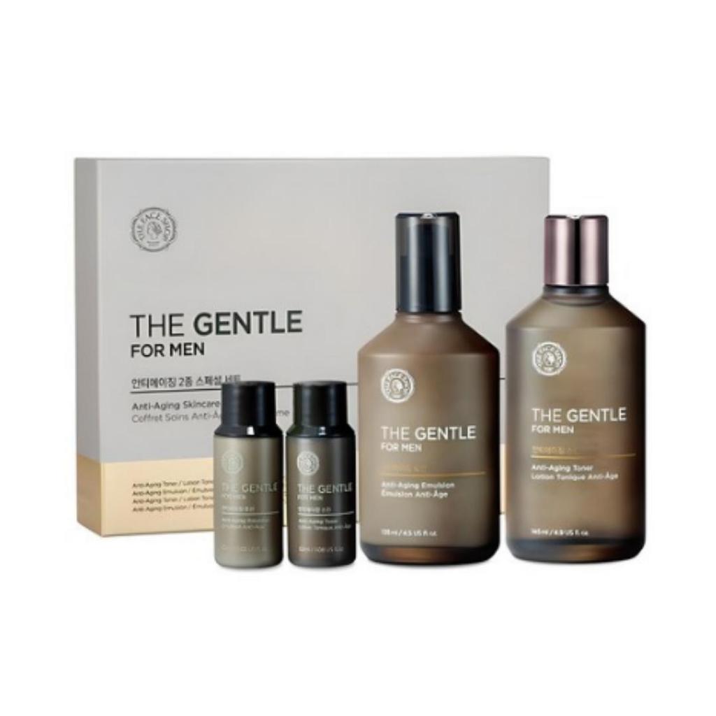 The Face Shop The Gentle For Men Anti‑Aging Set — Skin (Toner) 145 ml, Lotion (Moisturizer) 135 ml, Skin (Toner) 32 ml, Lotion (Moisturizer) 32 ml