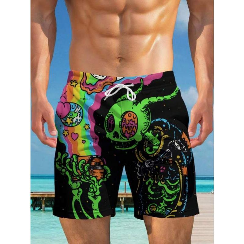 Summer 3D Skeleton Pattern Print Shorts Fashionable Casual Beach Men's Shorts