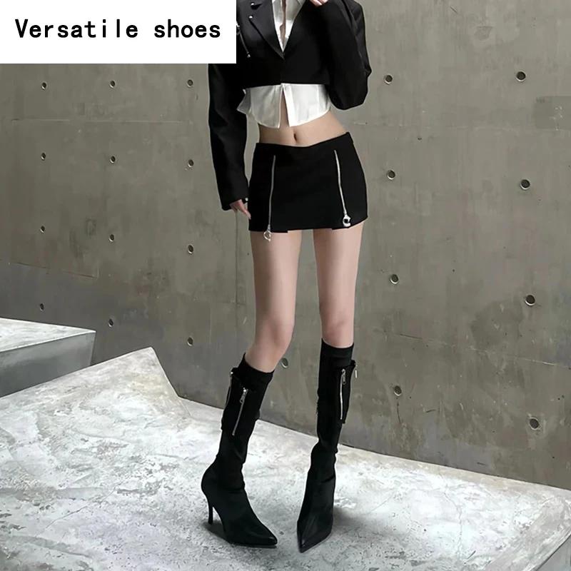 Stretch Slim Damen Kniehohe Stiefel Mode Spitzschuhe Herbst Winter Hoher Absatz Damen Ritter Lange Stiefeletten