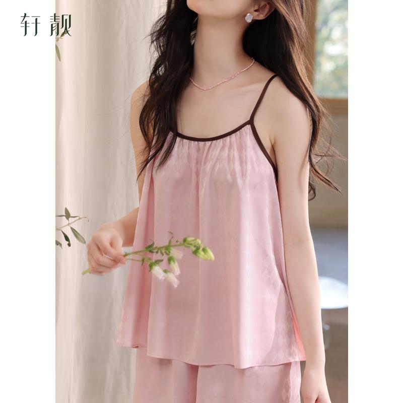 Xuanliang 2026 new women's summer sleepwear with ice silk suspender shorts set, high-end sexy simulated silk home wear