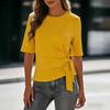 Women's Short Sleeve Crew Neck T Shirt with Side Tie Waist Casual Fit Summer Top for Everyday Wear