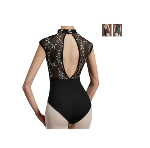 ProDance Green/Black High-Neck Embroidered Ballet Leotard with Stylish Fabric, PLHI011NO (Pink, XL)