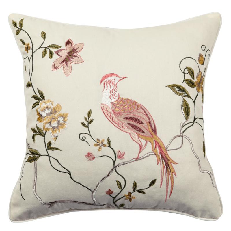 VIKAMA Floral And Bird Print Cushion Cover Rustic Style Fresh Floral Pattern Cushion Living Room And Bedroom Decorative Cushion