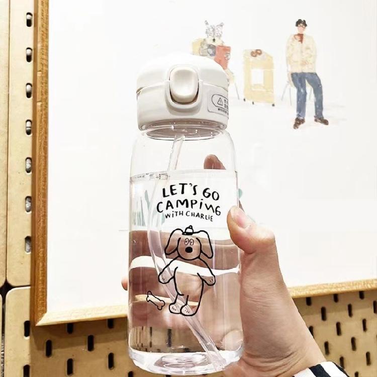 Portable Drop Resistant Hand Cup Water Bottles Clear Plastic Water Bottle with Straw Cartoon Water Cup for Gym School
