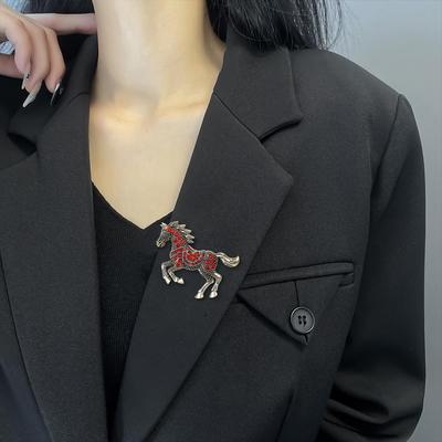 Vintage Rhinestone Horse Brooch Cute Horse Enamel Brooch Pin Animal Lapel Pins Year Of The Horse New Year Gift Dress Accessories