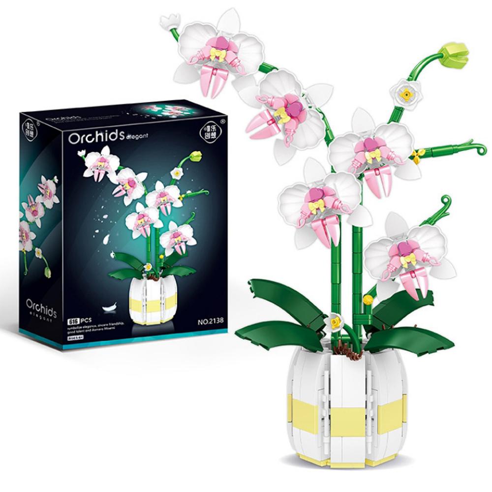 

Moth Orchid Flower Building Blocks Bouquet Potted Desktop Decoration Puzzle Toy for Childrens Creative Holiday Gift with box Mini Blocks розовый