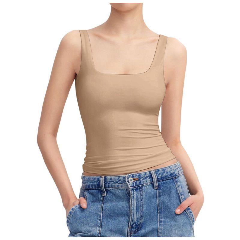 Solid Color Square Neck Sleeveless Top Solid Color Square Collar Sleeveless Open Back Tops Women