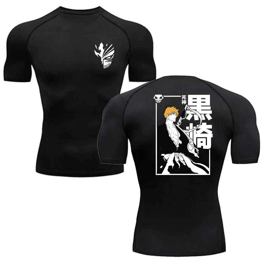 Anime Bleach Męska Koszulka Sportowa BJJ Rashguard MMA Kompresyjna Męska Koszulka na Siłownię Fitness Boks Koszulki Szybkoschnąca Treningowa Oddychająca Koszulka Top