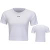 Li Ning Sports Casual Simple Solid Color Round Neck Pullover Quick-Dry Short Sleeve Badminton Shirt Women Tops White AAYV106-3