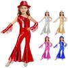 Дитячий комбінезон для дівчаток Jazz Disco Dance, без рукавів, з одним плечем, паєтки, бахрома, висока талія, розкльошений, з рукавичками та капелюхом-федорою для банкету, конкурсу краси, вечірки