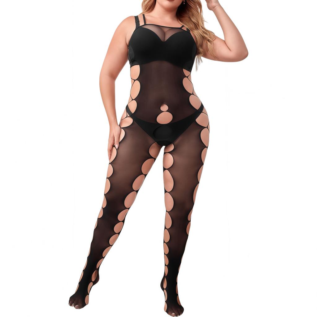 NEWJOINFUN Oversize Women Sexy Open Bra Crotchless Lingerie Lace Hollow Bodysuit Erotic Teddies Plus Large Size Underwear Set
