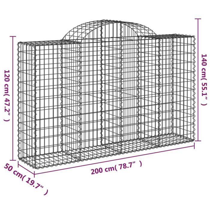 VidaXL Paniers à gabions arqués 13 pcs 200x50x120/140 cm Fer galvanisé, gabion, cage de gabion, panier de mur de gabion, mur 3146352