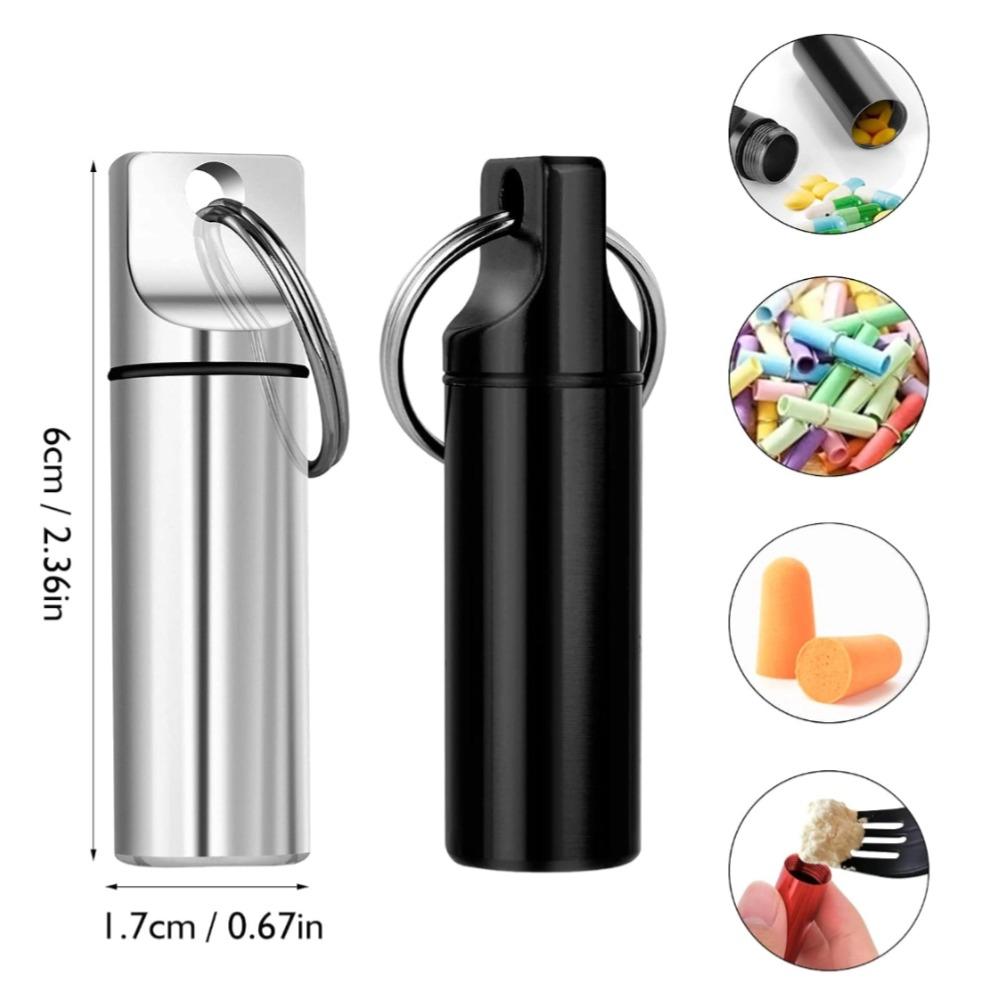 New Portable Waterproof Aluminium Metal Key Ring Pill Box Case Container Organizer Capsule Airtight Tablet for On The Go Storage