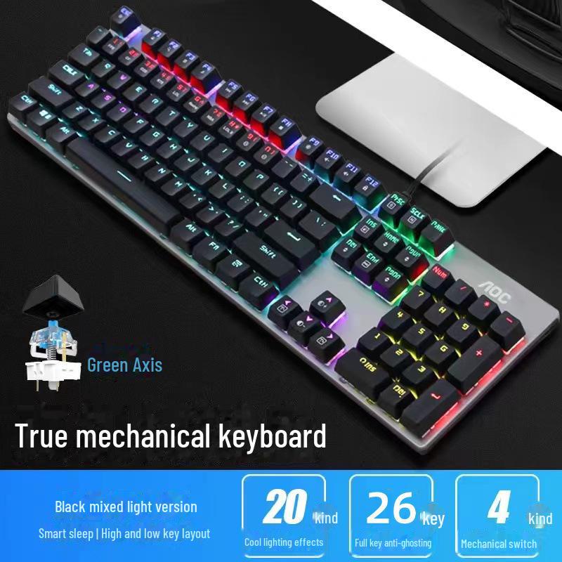 

Проводная механическая клавиатура AOC GK410, USB, RGB-подсветка, зеленые/черные переключатели для игр