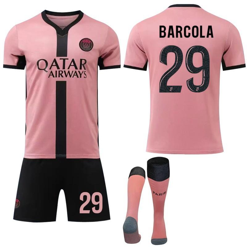 

2024-25 Paris Second Away Game Pink No. 7 Mbabpe 10 Dembele 30 Football Jersey Set #24