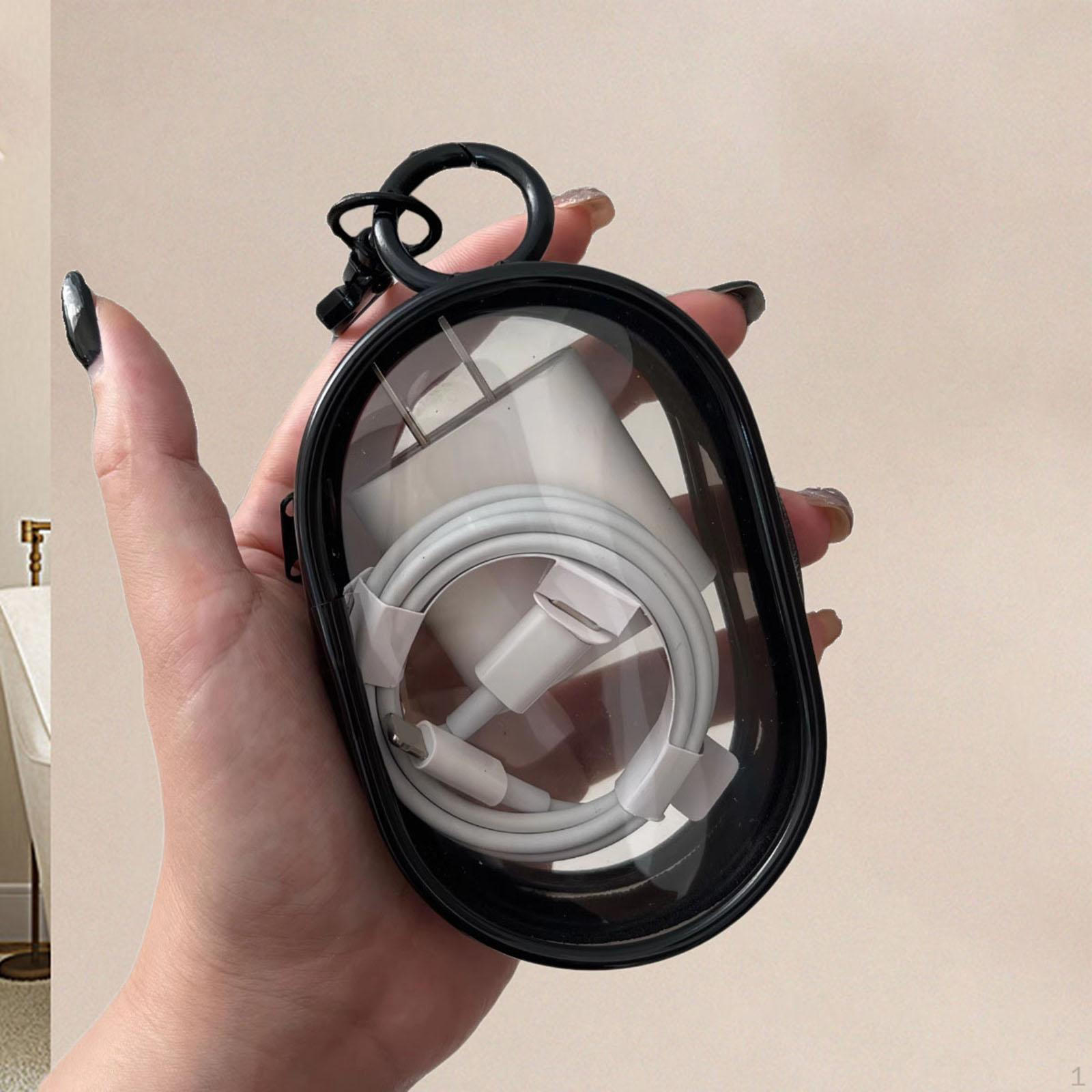 

Прозрачный дорожный кабельный органайзер с крючком для наушников, ключей и зарядных кабелей 6.5cmx3.6cmx10.5cm чёрный