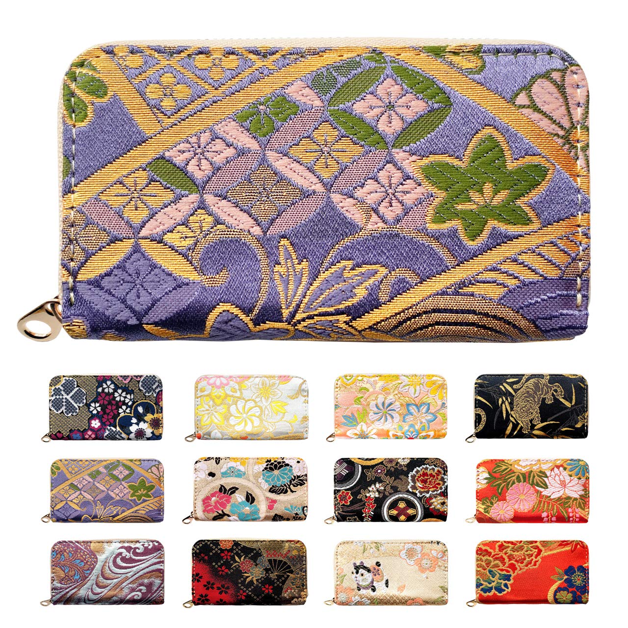 

Бамбуковий гаманець для монет з круглим ідеальним дизайном «Елегантна хризантема» [leo&aoi] Тканина Nishijin-ori на блискавці, Кімоно, Висока якість, Хвилеподібний