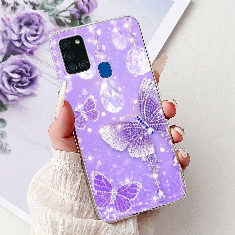 Clear For Samsung A21s SM-A217F SM-A217M Cover For Samsung Galaxy A21s Case Cute Luxury Butterfly Love Flowers Cool Painted