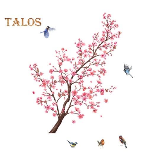 2 foi/set autocolant de perete cu flori, copac, flori roz, pasăre, impermeabil, PVC, detașabil, sufragerie, dormitor, decorare modernă de perete