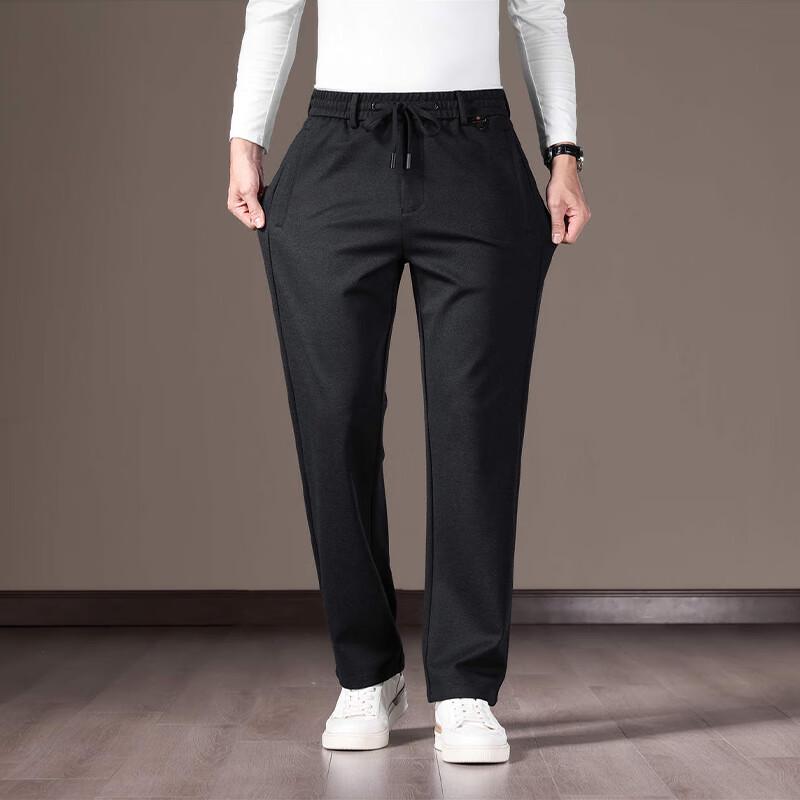 ROMON Men's Wool Blend High-Elastic Straight Casual Pants