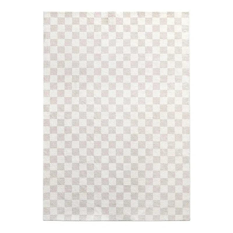 Stylish Retro Checkerboard Cashmere Thickened Non-slip Rug Suitable for Living Room Bedroom, Sofa Bedside Mat Plush Rug