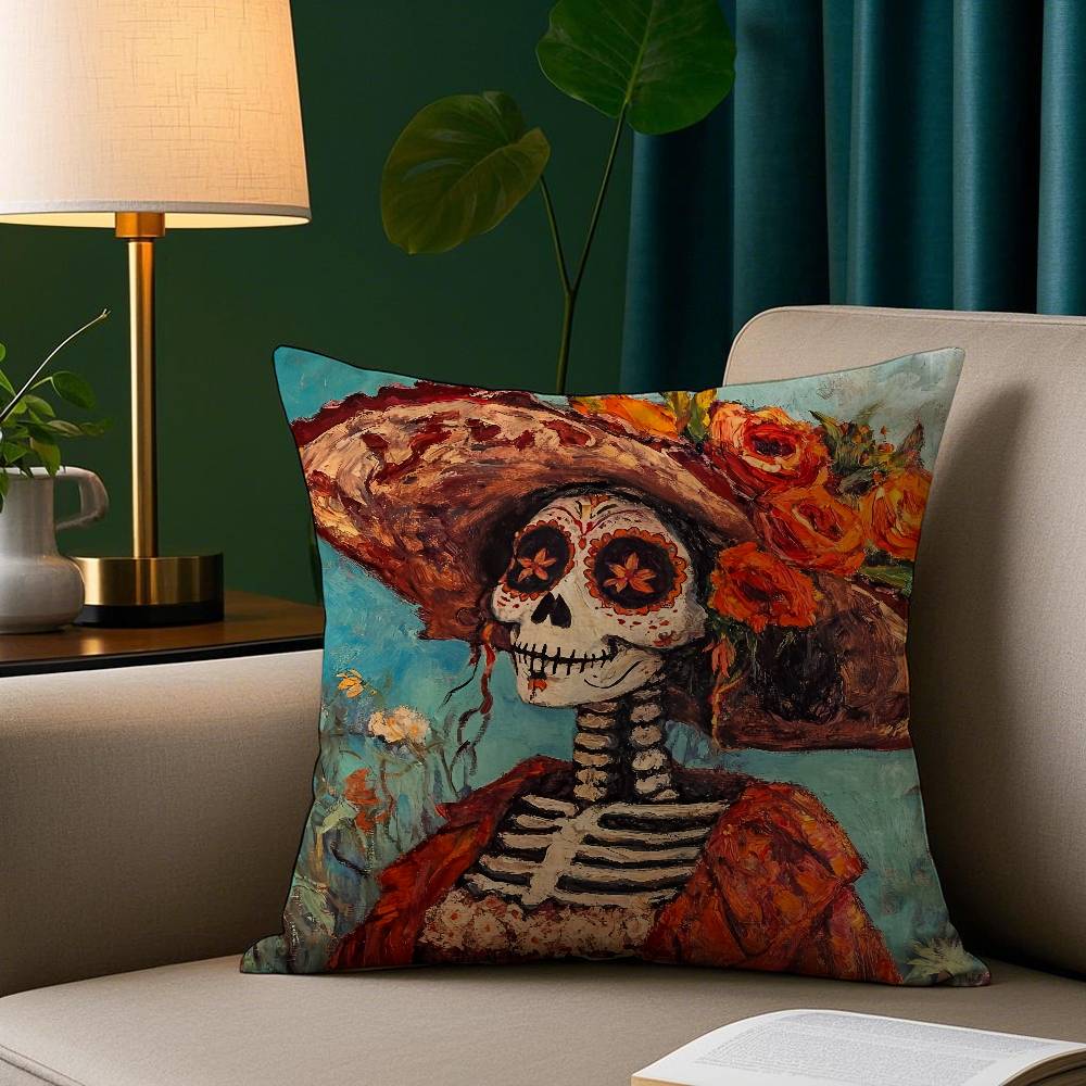 Day Of The Dead Pillow Case Plush Fabric Soft Pillowcase Double Sided Print Cushion Cover Household Gifts