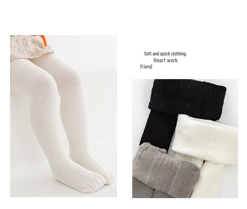 Warm Cotton Fleece-Lined Infant Bodysuit & Tights for Girls - Medium Thick Outerwear for Autumn/Winter